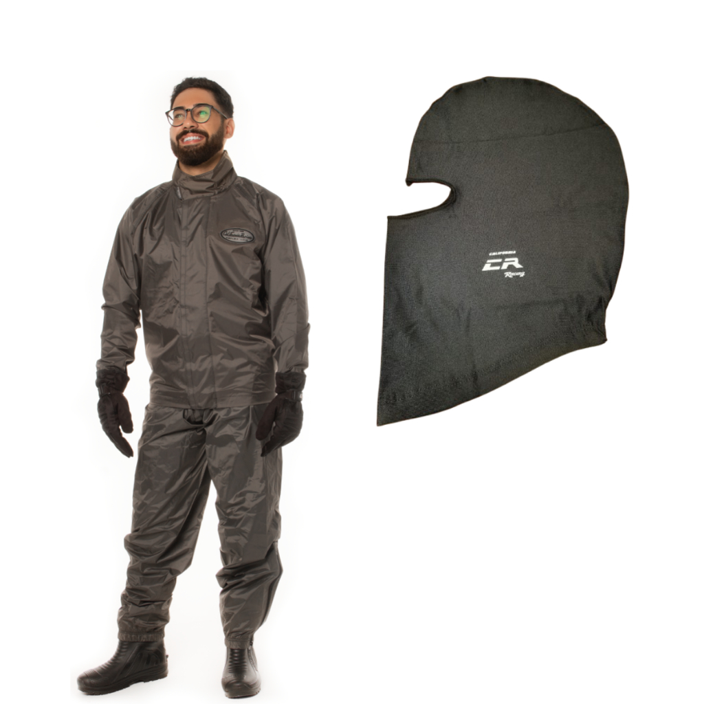 Kit Balaclava + Conjunto Chuva California Racing Nylon Cinza