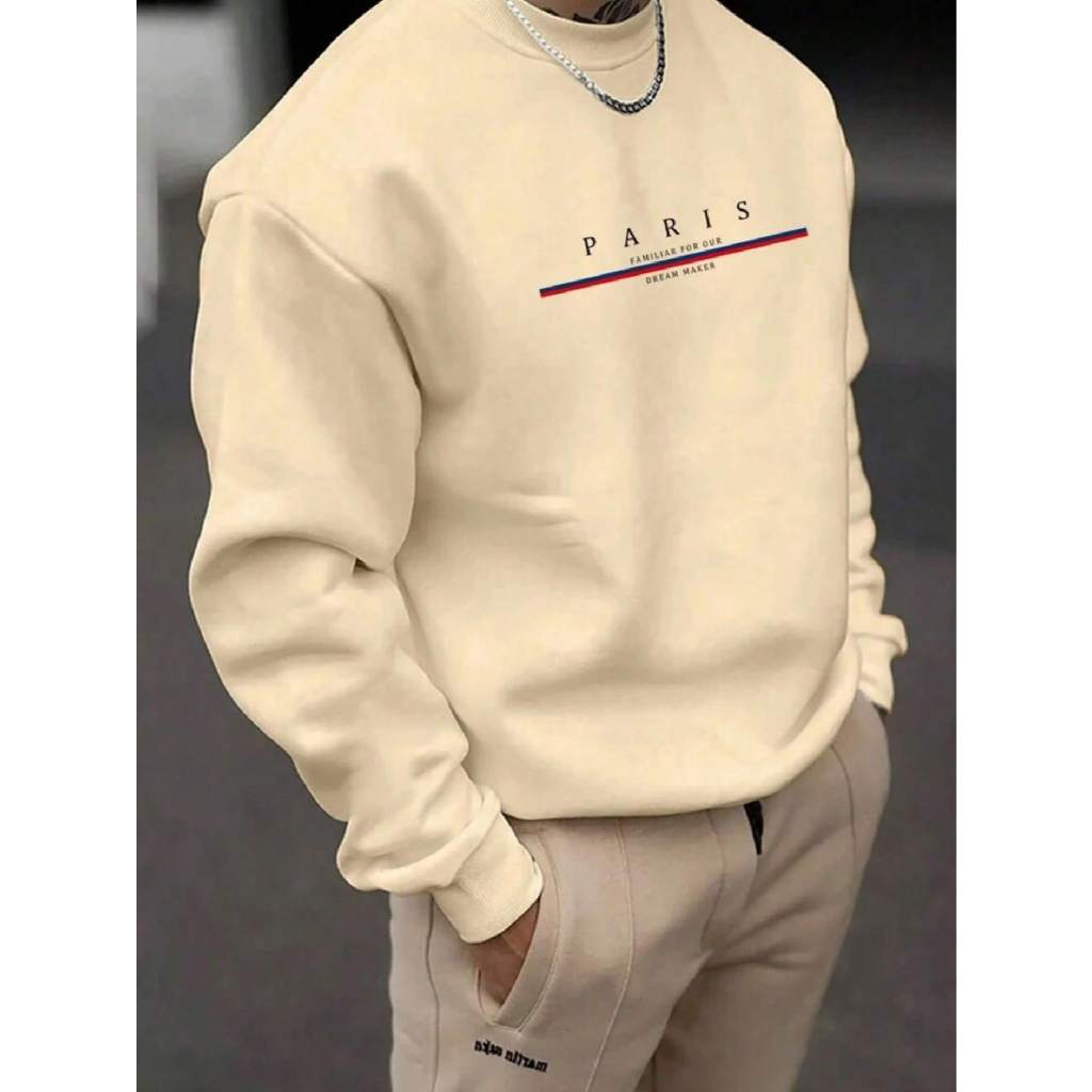 Moletom Careca Paris Dream Maker Gola Redonda Unissex Flanelado Blusa de Frio Moletom Algodão Suéter