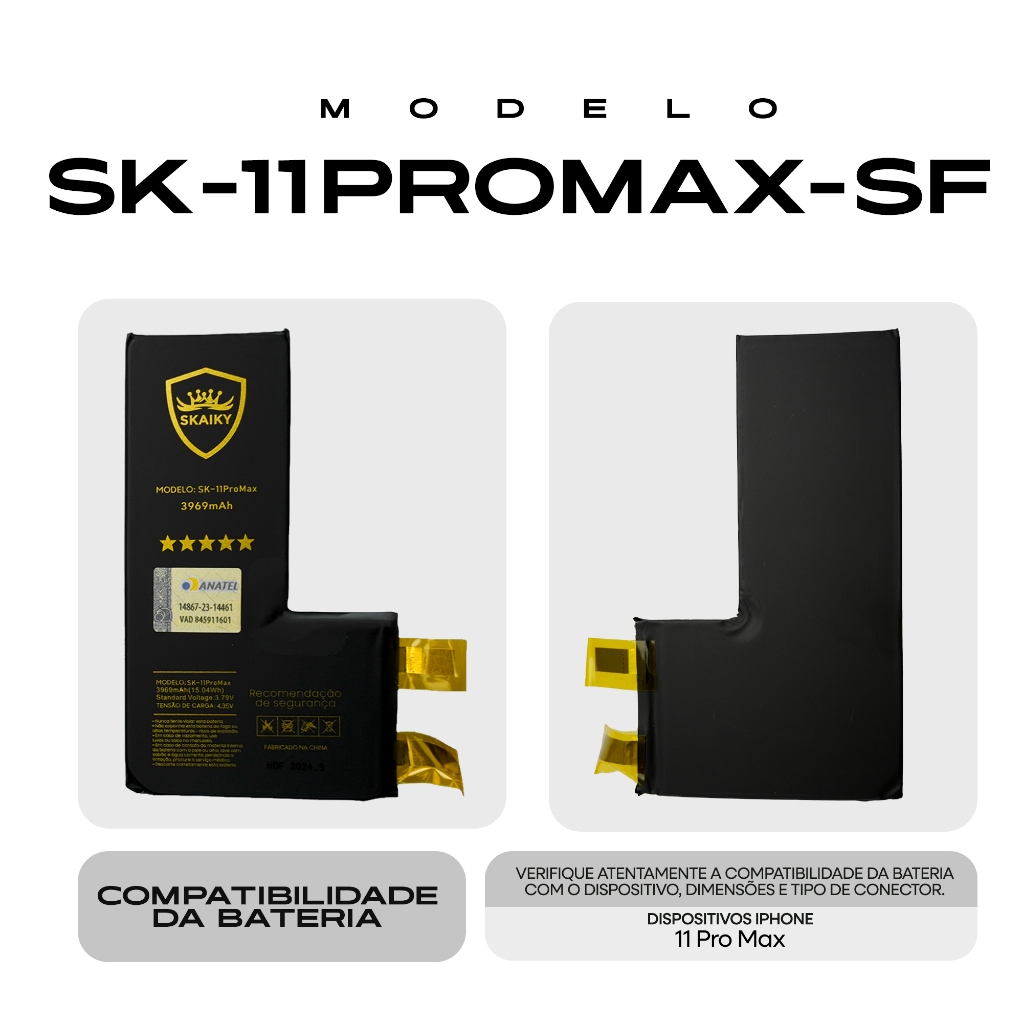 Bateria Premium Oficial Skaiky Compativel Com IPhone 11 Pro Max SEM FLEX Homologada Anatel