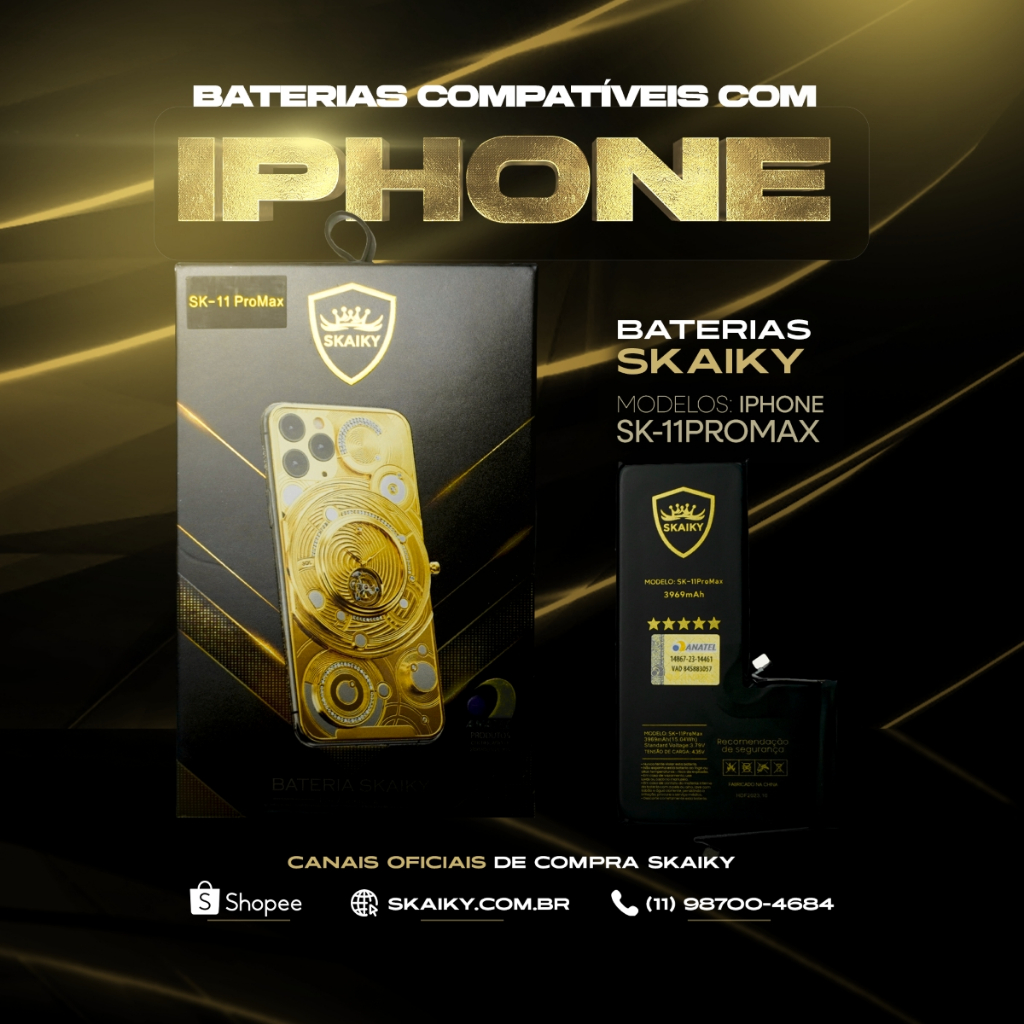 Bateria Premium Oficial Skaiky Compativel Com IPhone 11 Pro Max Homologada Anatel
