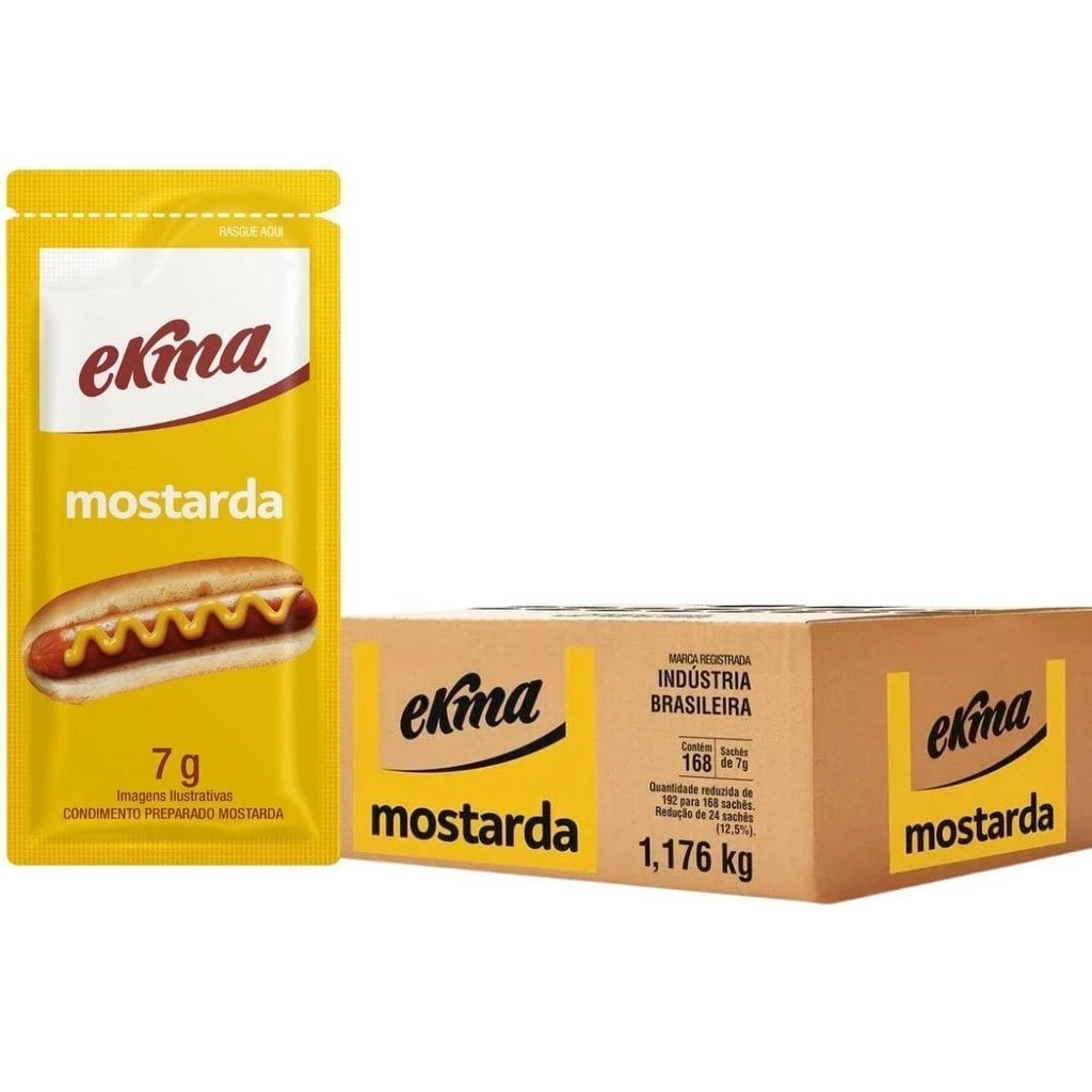 Molho sachê mostarda 7g cx 168un Ekma Delivery Fast Food Restaurante Lanchonete Comercio Pizzaria