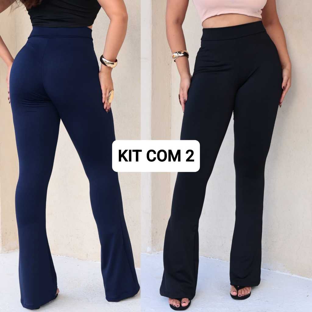 Kit com 2 Calça Feminina Legging Flare Bailarina Cintura Alta Leg Suplex Power Lisa Grossa Zero Transparência