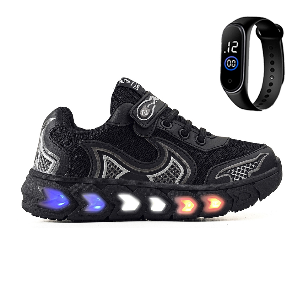 Tenis Infantil De Led Casual Jogger Meninos Escolar Basico + Relogio em Oferta na Shopee