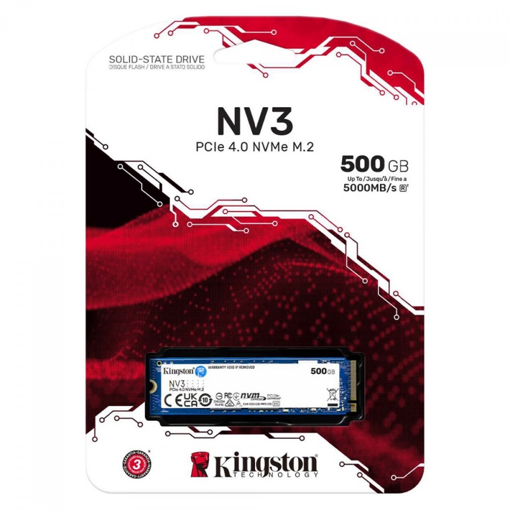 Ssd 500GB Kingston NV3, M.2 NVMe PCIe 4.0 x4, Leitura 5.000MB/s, Gravação 3.000MB/s - SNV3S/500G - Original e Lacrado