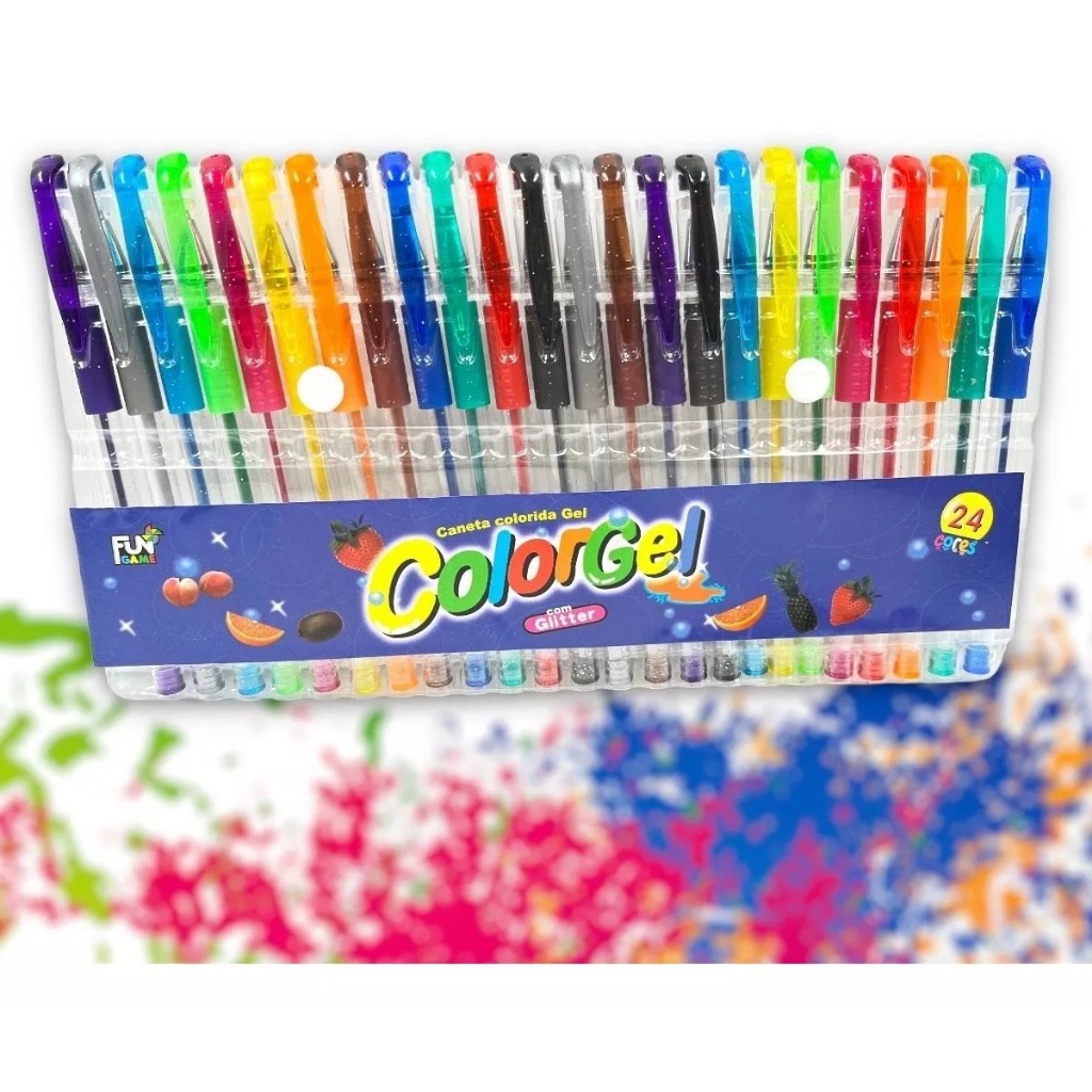 Kit 24 Caneta Gel Glitter Neon Varias Cores Canetinha Az