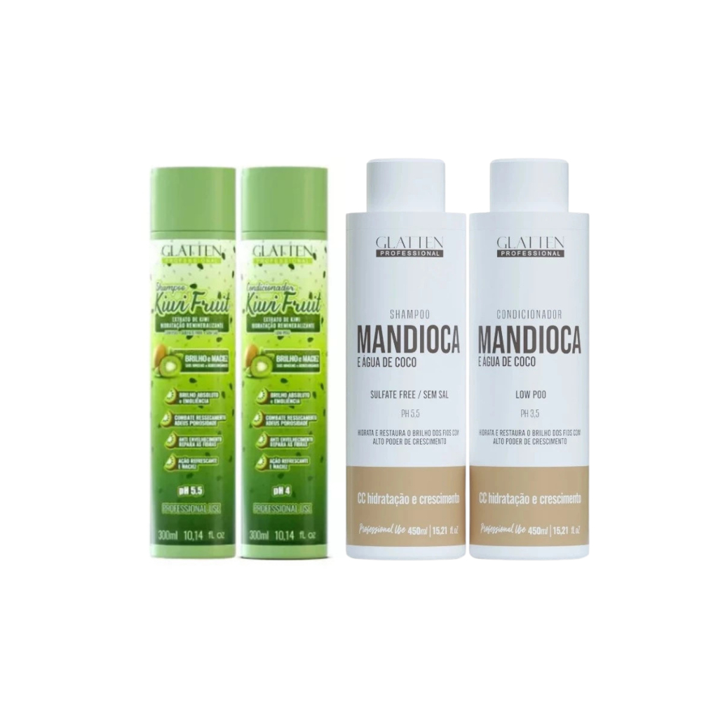 KIT Shampoo e Condicionador Quiabo + Shampoo e Cond Mandioca e Agua de coco