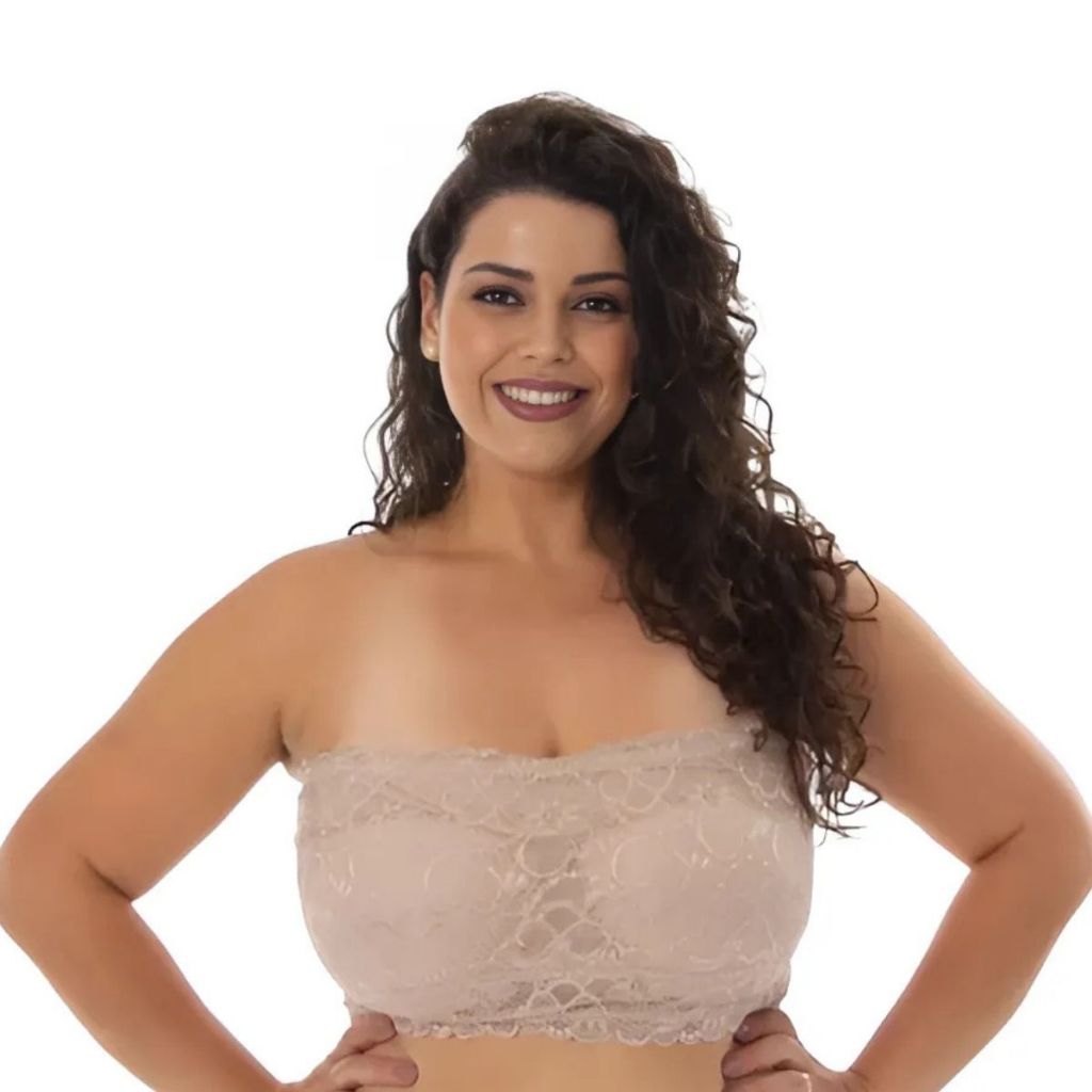 Sutiã faixa renda plus size 48 50 52 tomara que caia com bojo alça removível