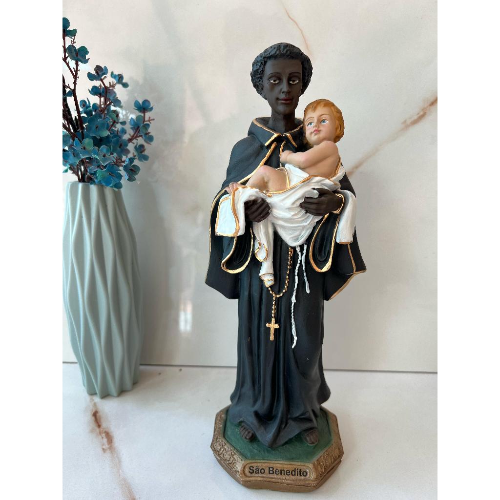 Imagem Sacra São Benedito Resina Tamanhos 15cm  20cm  E  30cm