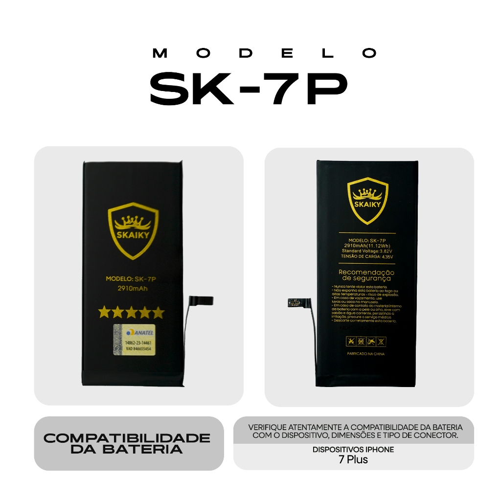 Bateria Premium Oficial Skaiky Compativel Com IPhone 7 PLUS Homologada Anatel em Oferta na Shopee
