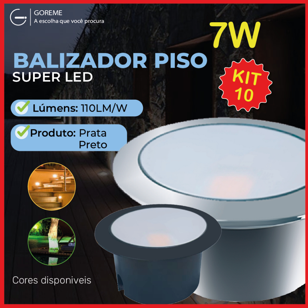 Kit 10 Balizador Spot LED Embutir Chão Piso Jardim 7W Branco Quente 3000K IP65 Bivolt 60Hz em Oferta na Shopee