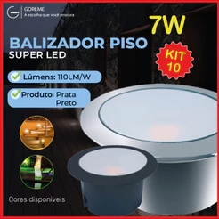 Kit 10 Balizador Spot LED Embutir Chão Piso Jardim 7W Branco Quente 3000K IP65 Bivolt 60Hz