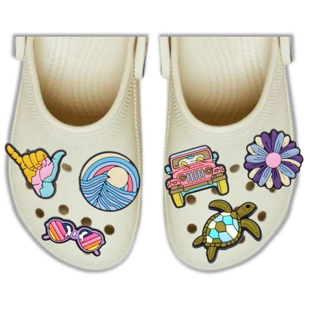 PIN BOTON BROCHE ENFEITE PARA CROC CALÇADO GOOD VIBES ONLY KIT COM 7 PINS SORTIDOS