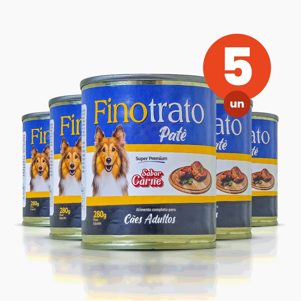 Kit 5 Patê Finotrato Cães Adultos Sabor Carne Super Premium Lata de 280g - Pets