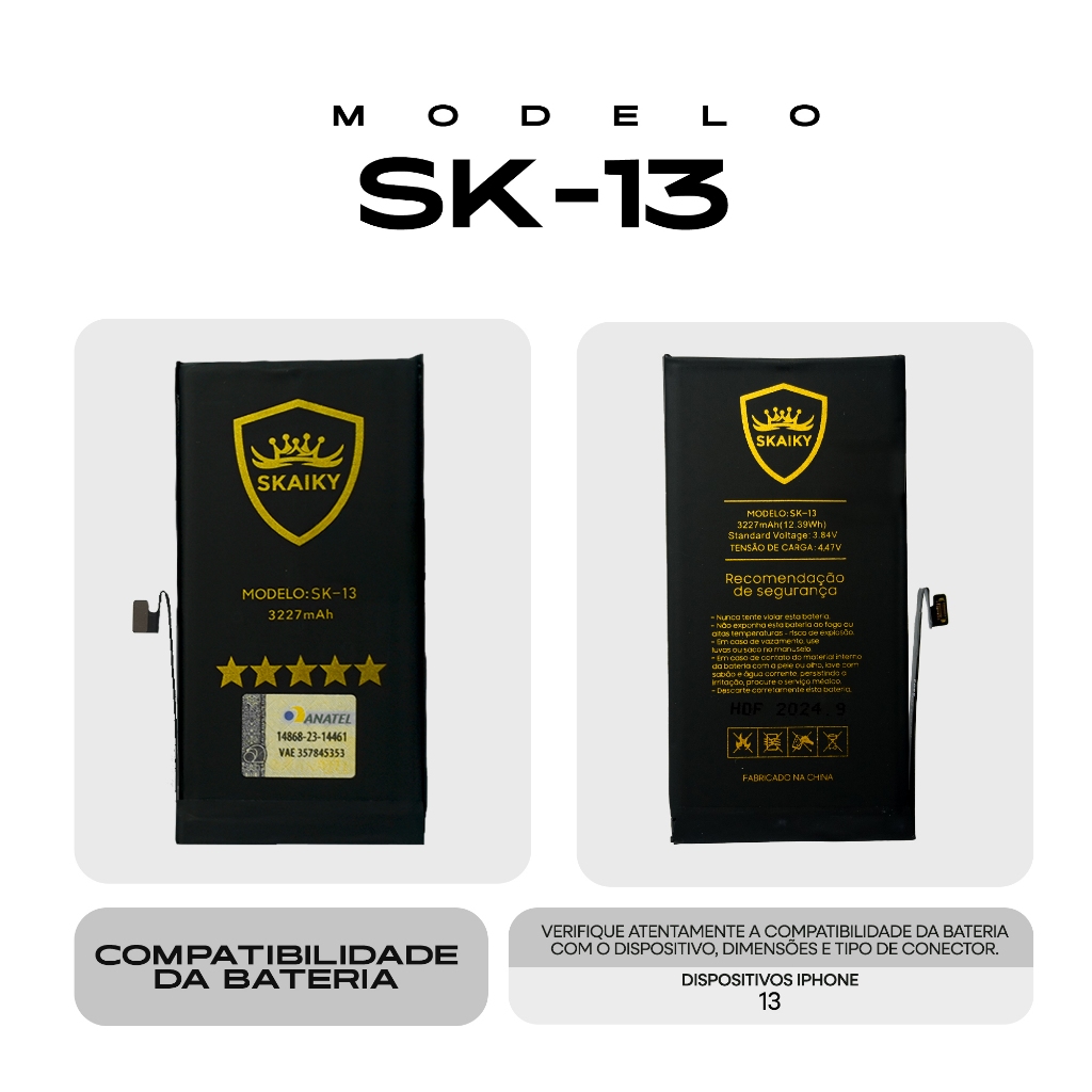 Bateria Premium Oficial Skaiky Compativel Com IPhone 13 Homologada Anatel