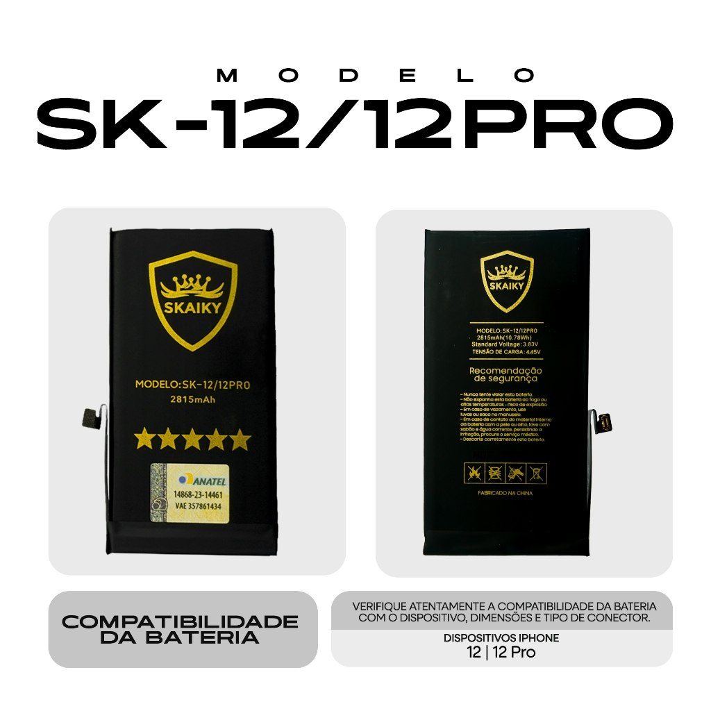 Bateria Premium Oficial Skaiky Compativel Com IPhone 12 / 12 PRO Homologada Anatel em Oferta na Shopee