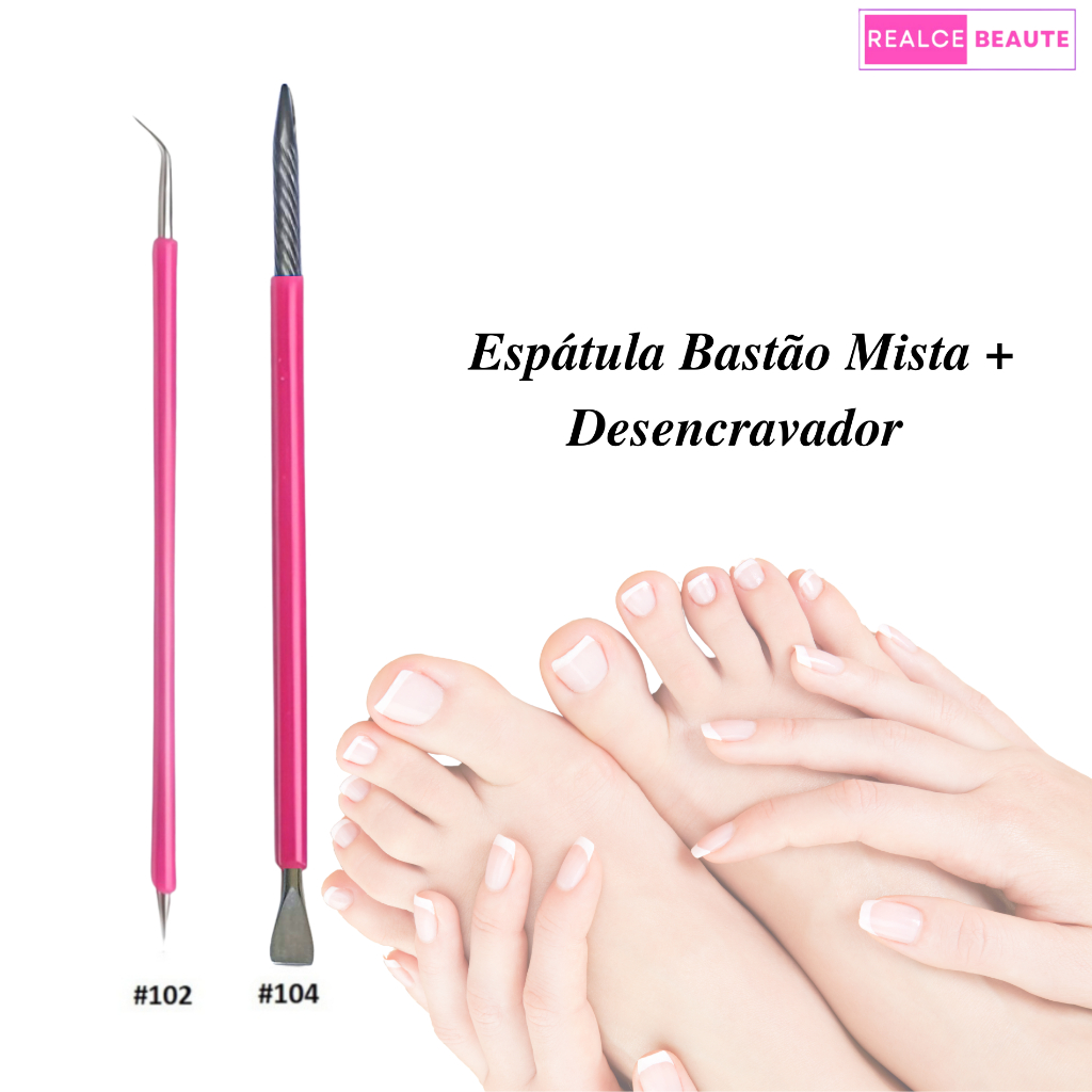 Espátula Bastão Mista 104 + Desencravador 102 ROSA - Slim Podologia Manicure e Pedicure em Oferta na Shopee