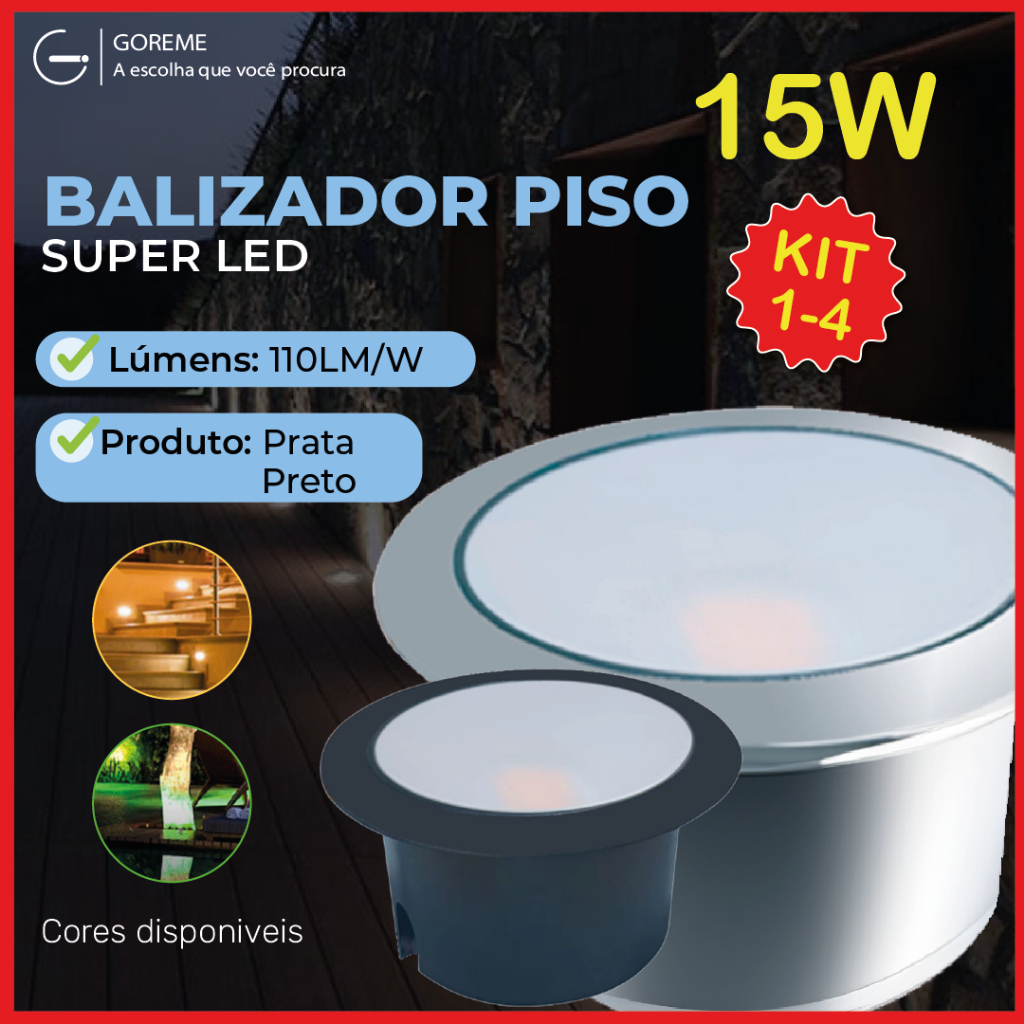 kit1/2/3/4 Balizador Spot LED Embutir Chão Piso Jardim 15W Luz Quente e Verde IP65 Bivolt 60Hz
