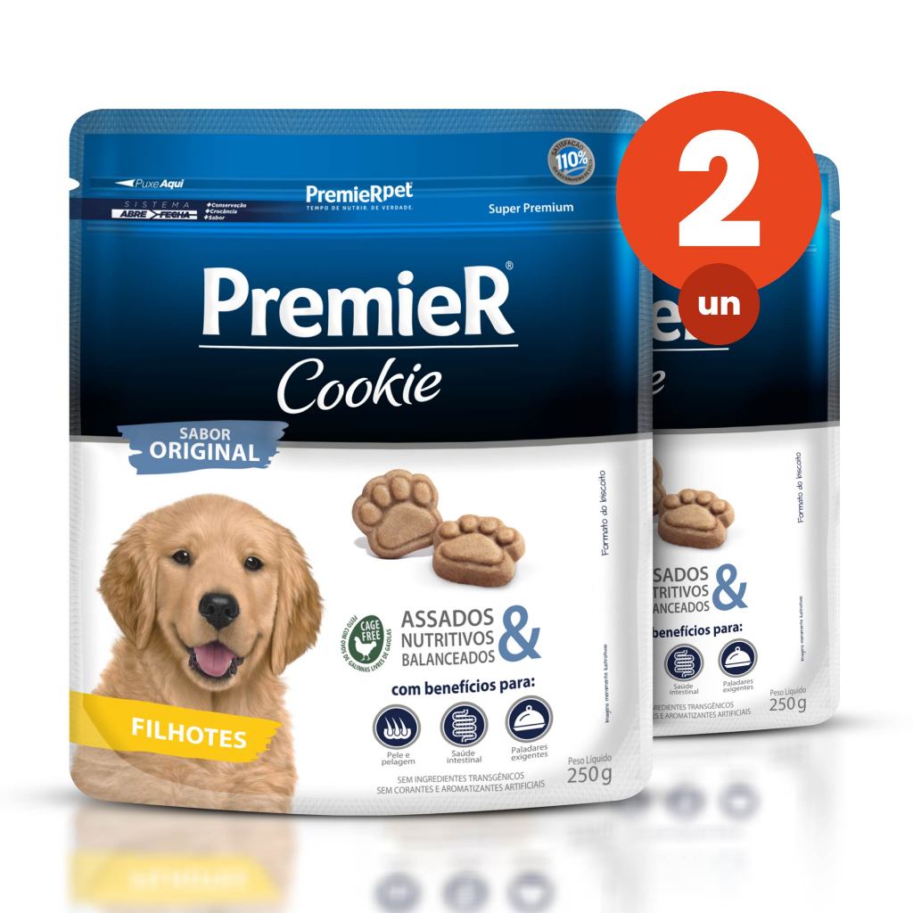 Kit 2 Biscoitos Premier Cookie Cães Filhotes Sabor Original Assados 250g