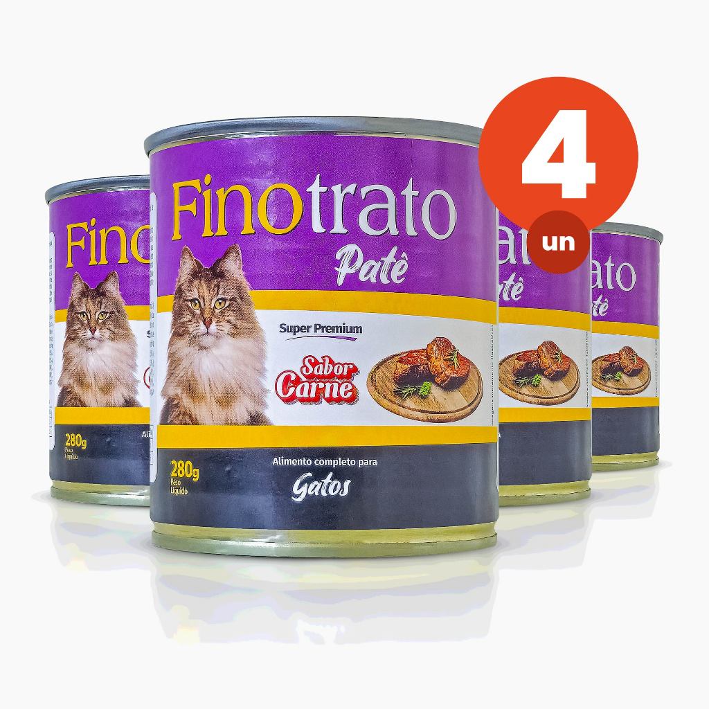 Kit 4 Patê Finotrato Gatos Sabor Carne Super Premium Lata de 280g - Pets