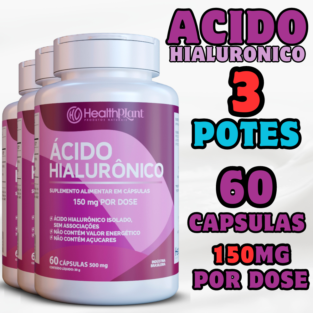 Suplemento de Ácido Hialurônico em Cápsulas para saúde da pele, cabelo,unhas e beleza 100% original