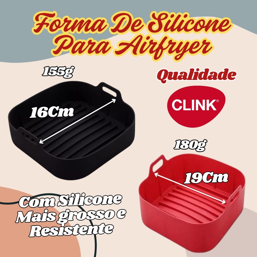 Forma De Cozimento 19x19x7,3cm Ou 16x16x7,3cm Quadrada De Silicone Para Air Fryer Com Alça