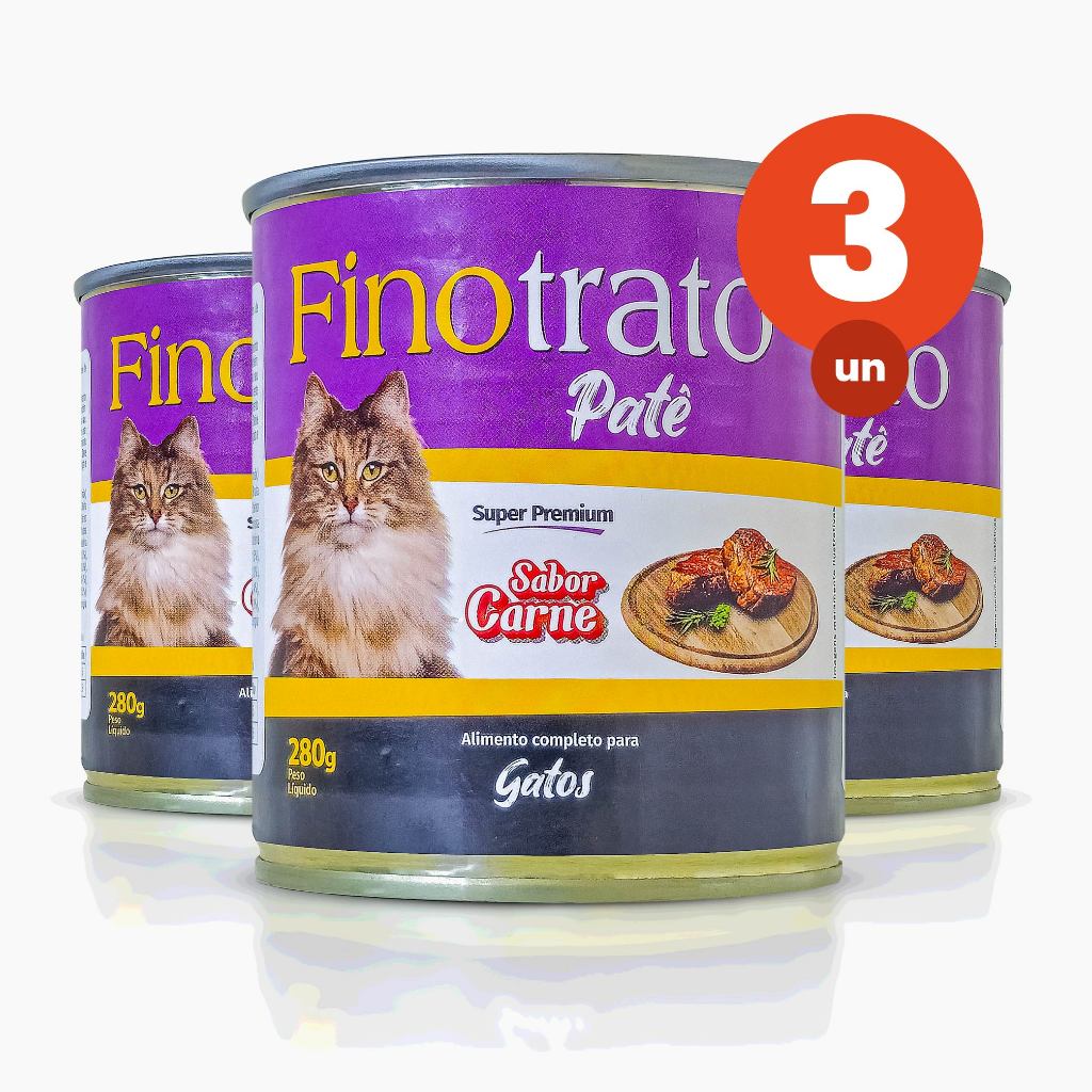 Kit 3 Patê Finotrato Gatos Sabor Carne Super Premium Lata de 280g - Pets