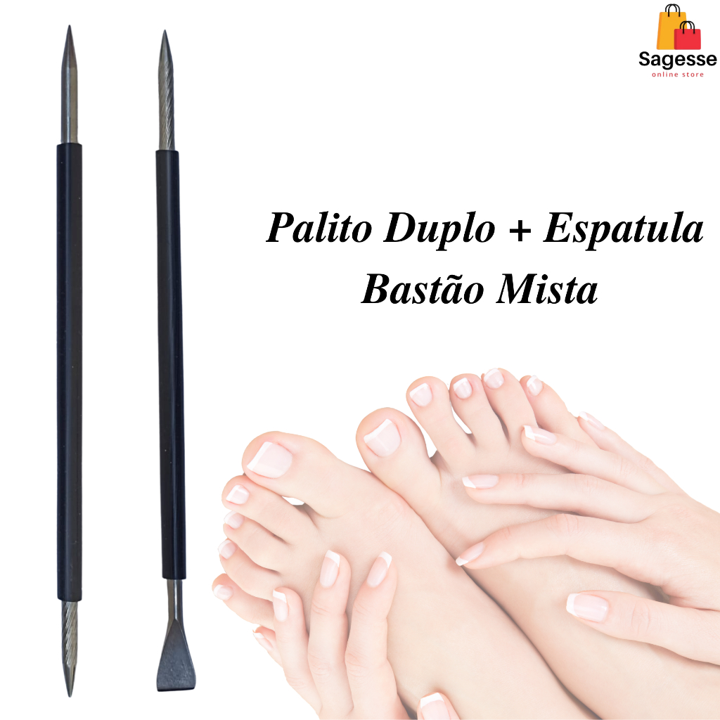 Palito Duplo 105 + Espátula Bastão Mista 104 PRETO - Manicure Podologia Slim em Oferta na Shopee