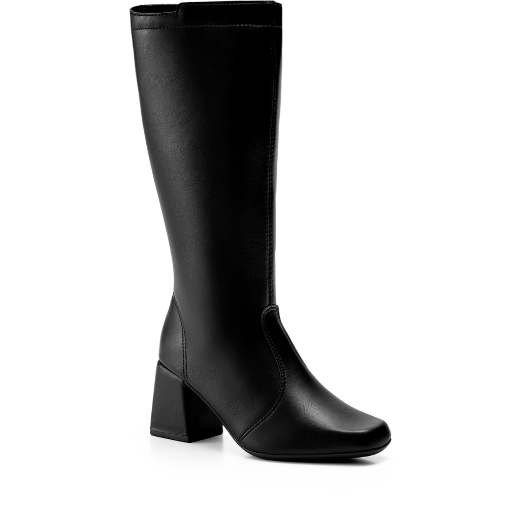 Bota Feminina Lumiss Salto Alto Bloco Cano Alto Bico Quadrado