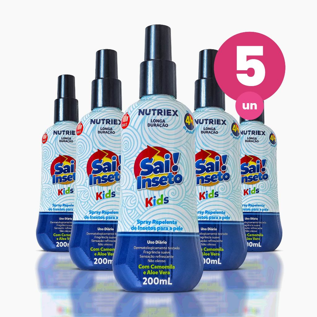 Kit 5 Repelente Infantil de Insetos Spray Sai Inseto Kids 4 Horas 200ml Nutriex - Mom & Baby