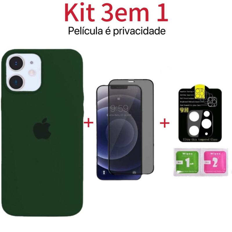 @Kit 3em1 Proteção Completa iPhone 11/12 pro promax Normal Linha Premium Capa + Película privacidade + Película Câmera