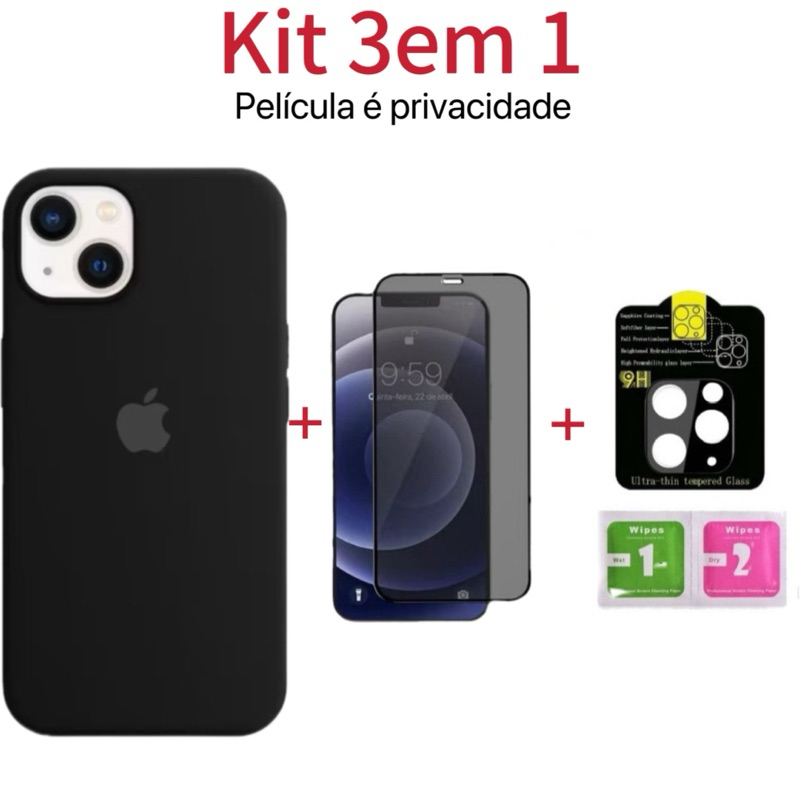 @Kit 3em1 Proteção Completa iPhone 13/14 pro promax Normal Linha Premium Capa + Película privacidade + Película Câmera
