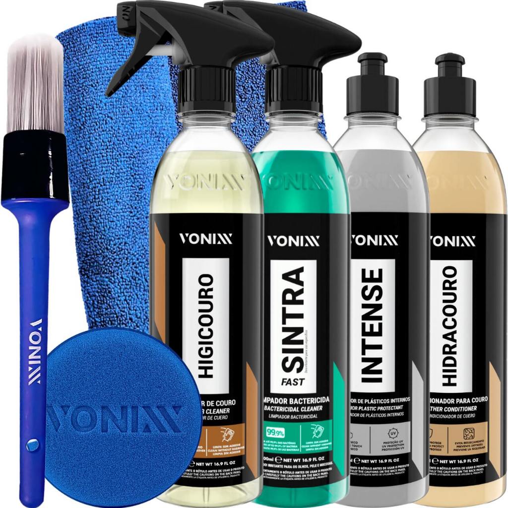 Kit Couro Vonixx  Hidratação Couro Hidracouro Limpeza de Couro Higicouro Limpa Painel Sintra Intense em Oferta na Shopee