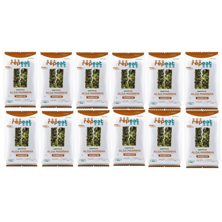 Kit 12 - Snack Alga Barbecue 5g Repeat - Kalena Foods em Oferta na Shopee
