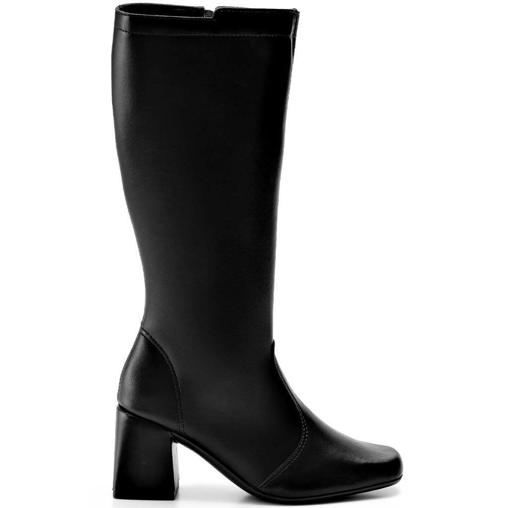 Detalhes do Bota Feminina Lumiss Cano Alto Bico Quadrado Salto Alto Grosso Preto