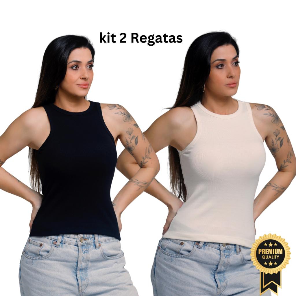 KIT 2 BLUSA REGATA CANELADA FEMININA BASICA 2 REGATA BASICA KIT 2 BLUSA BASICA RIBANA CANELADA