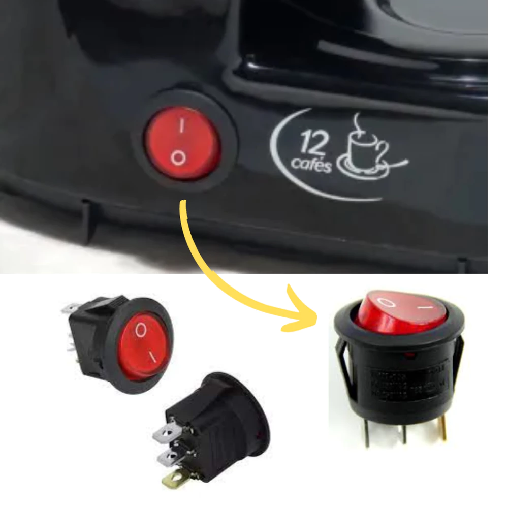 Botão Interruptor Chave para Cafeteira Arno Perfectta (redondo e com led vermelho)
