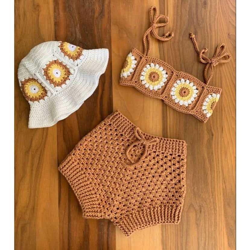 Conjunto Cropped e Short infantil em crochê