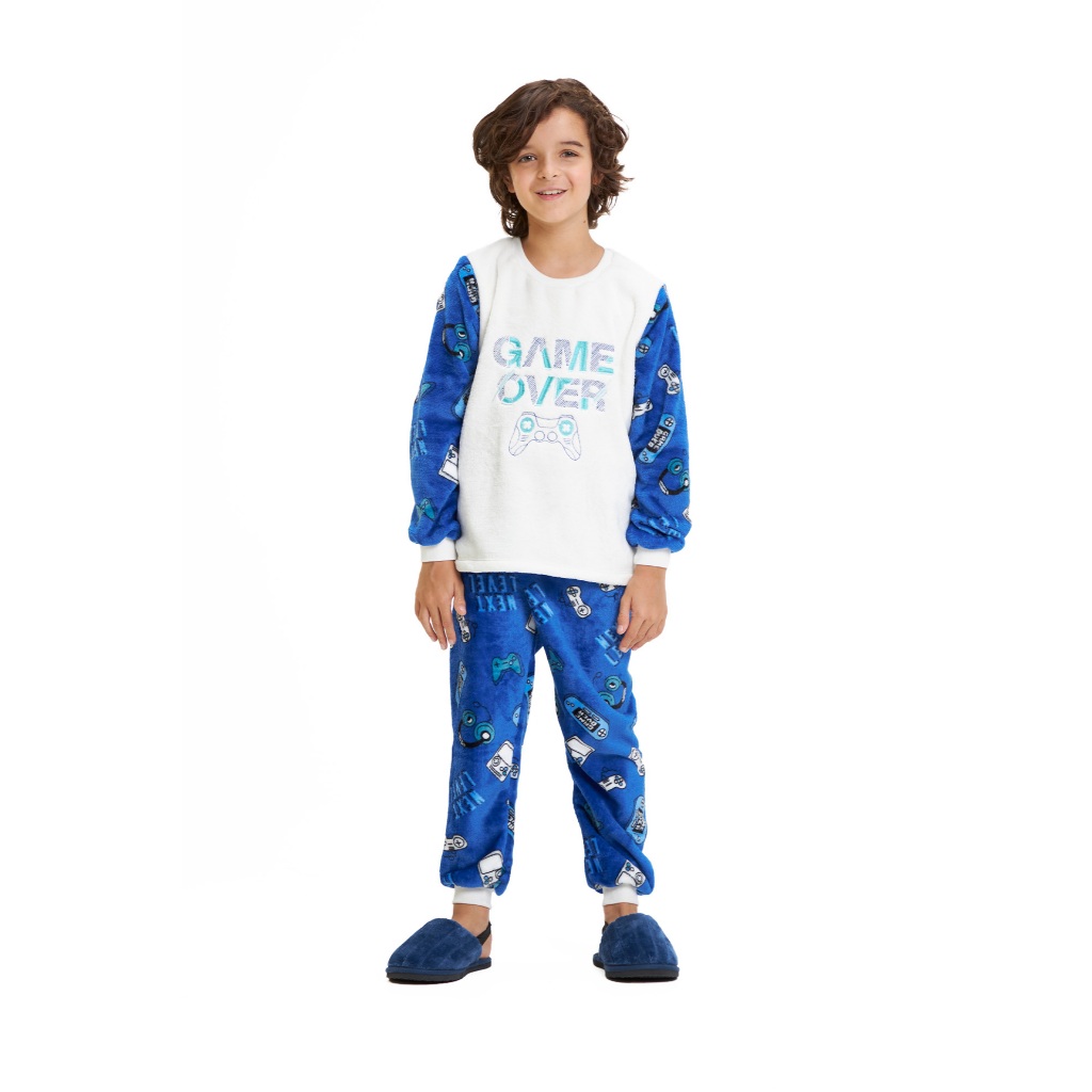 Pijama Infantil Masculino Roupa Comprida Calça Longa Blusa Pelúcia Menino