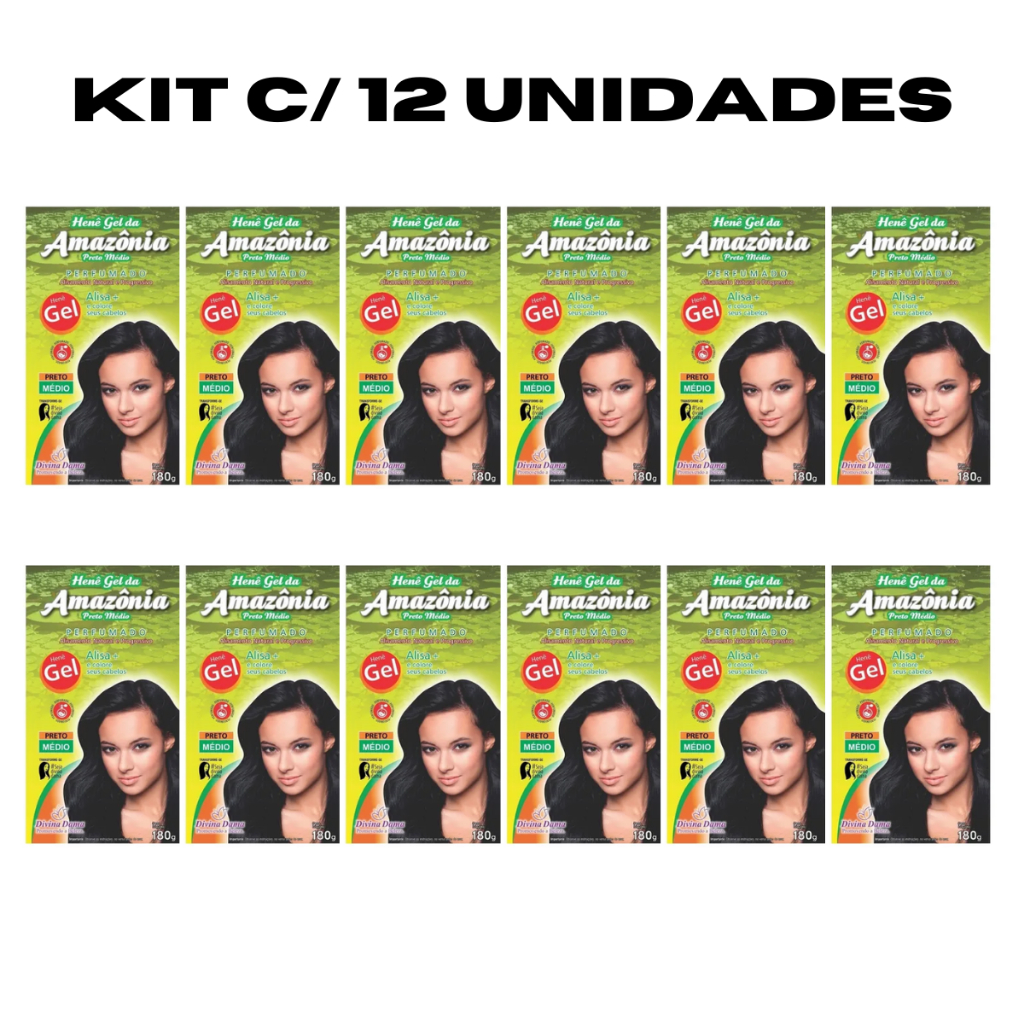 Kit C/ 12 Amazônia Henê Gel 180g Preto Médio Pouch Divina Dama em Oferta na Shopee