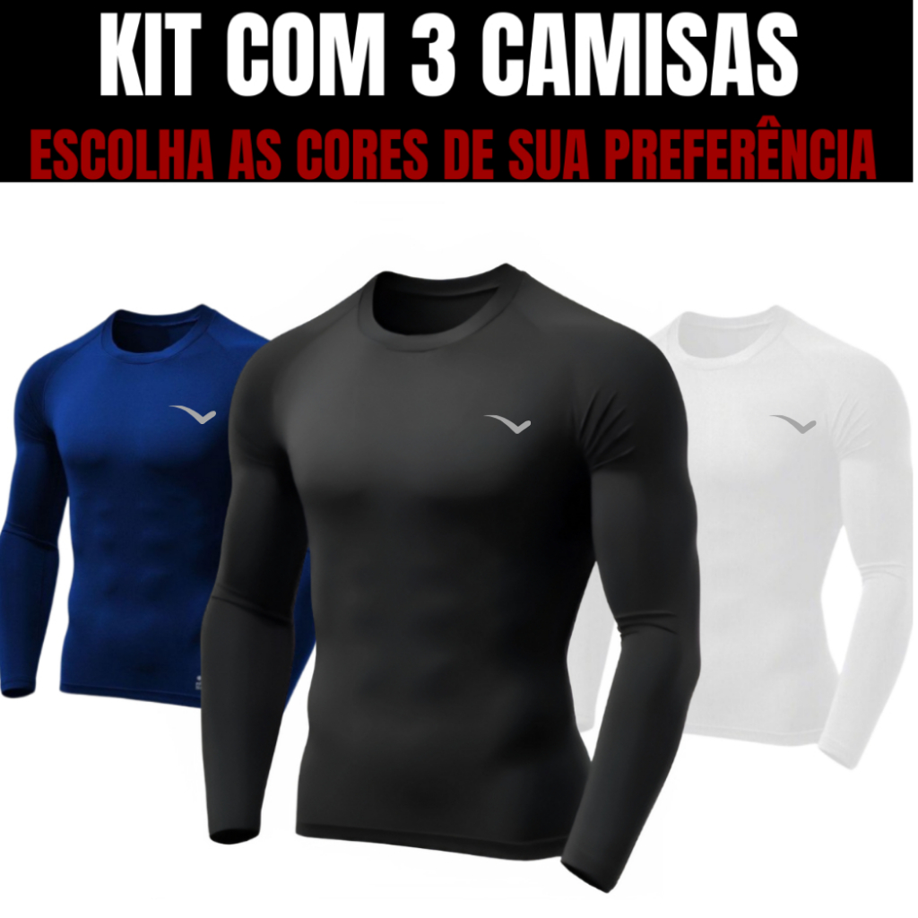 Kit 3 Camisetas Térmicas Segunda Pele Estilo Esporte Conforto Proteção Solar UV fenix