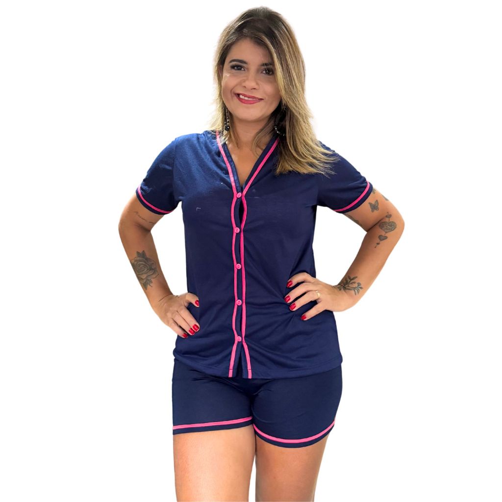 Promoção Pijama Curto Em Malha Premiun Blogueirinha Short e Blusa Amamentação