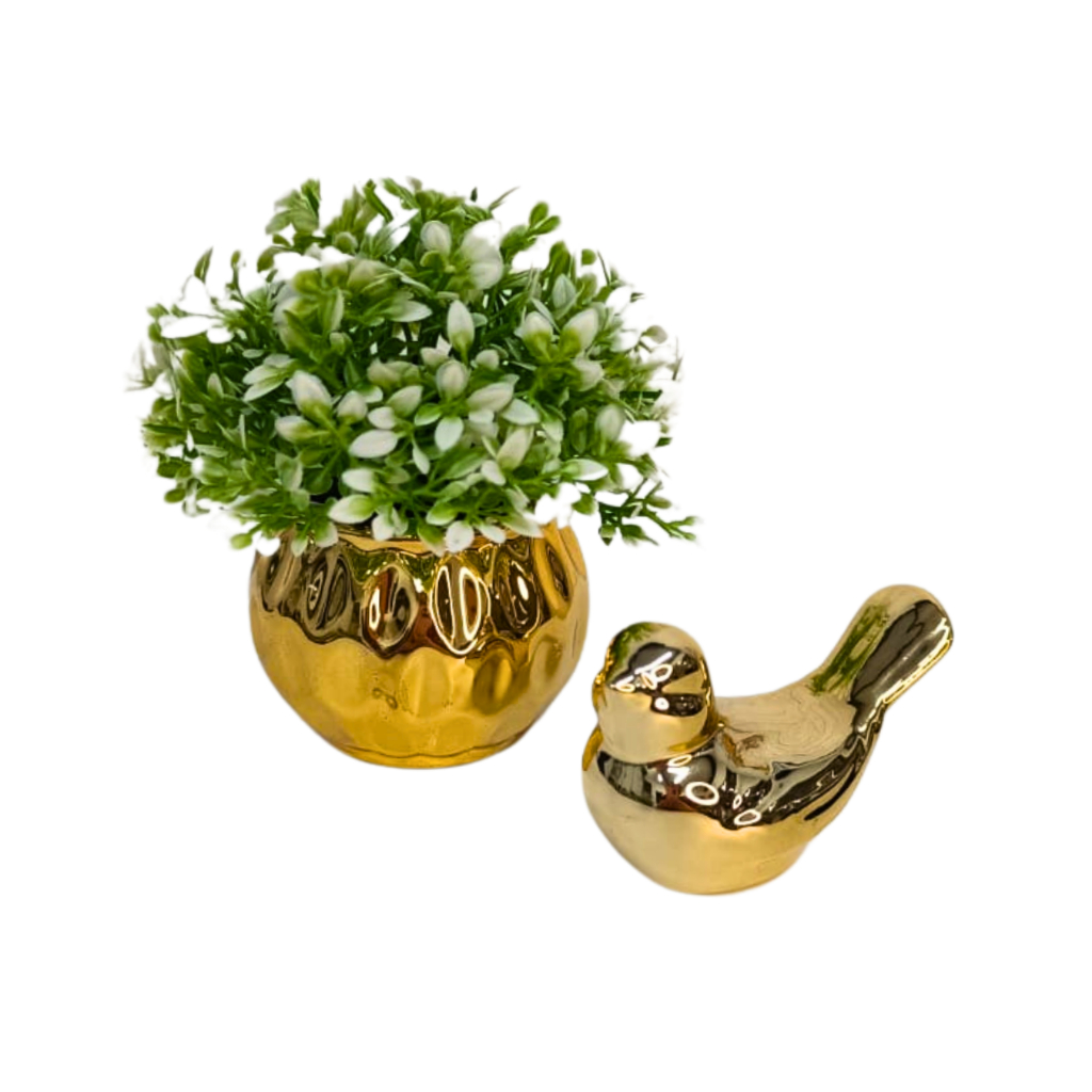 Conjunto Vasinho Vaso Cachepo, Planta Pick Pássaro Decoração