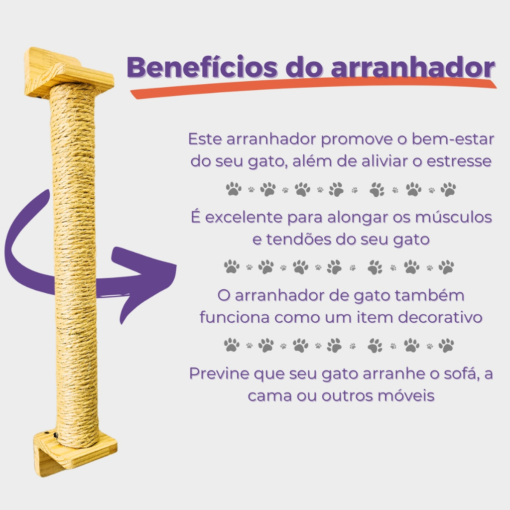 Arranhador Parede Gatos Vertical Sisal Poste Brinquedo Pet Para Casa Felino