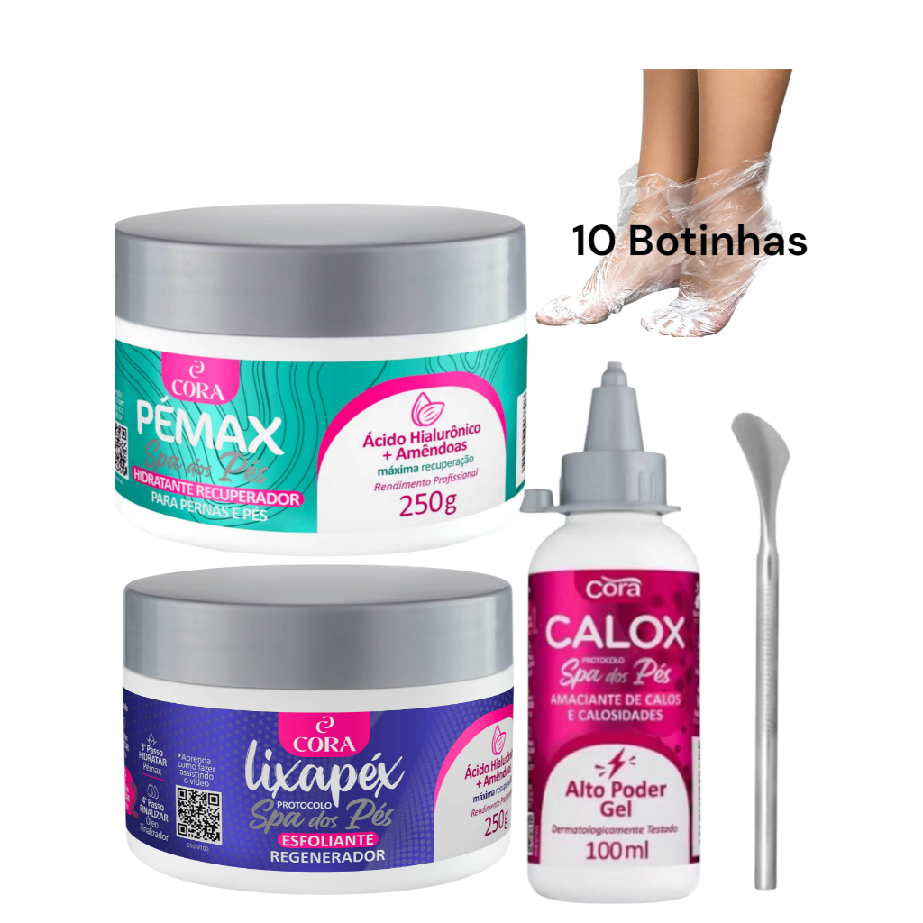 CONJUNTO SPA DOS PES: LIXAPÉS  + PÉMAX HIDRANTANTE ACIDO HIALURÔNICO+ CALOX+ ESPATULA 222+ 10 BOTAS
