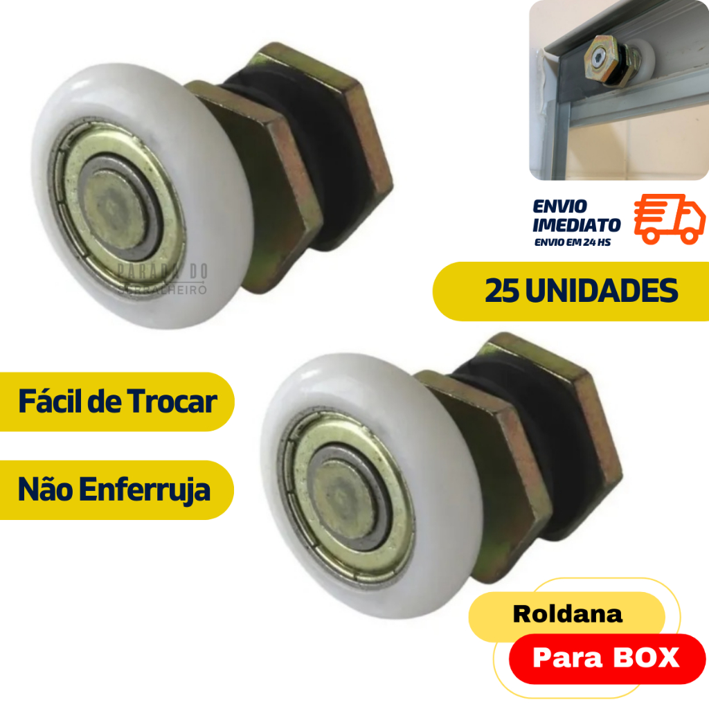 25 Unidades Roldana para Box de Vidro Janela Blindex 8mm a 10mm Roldana Excêntrica 1125