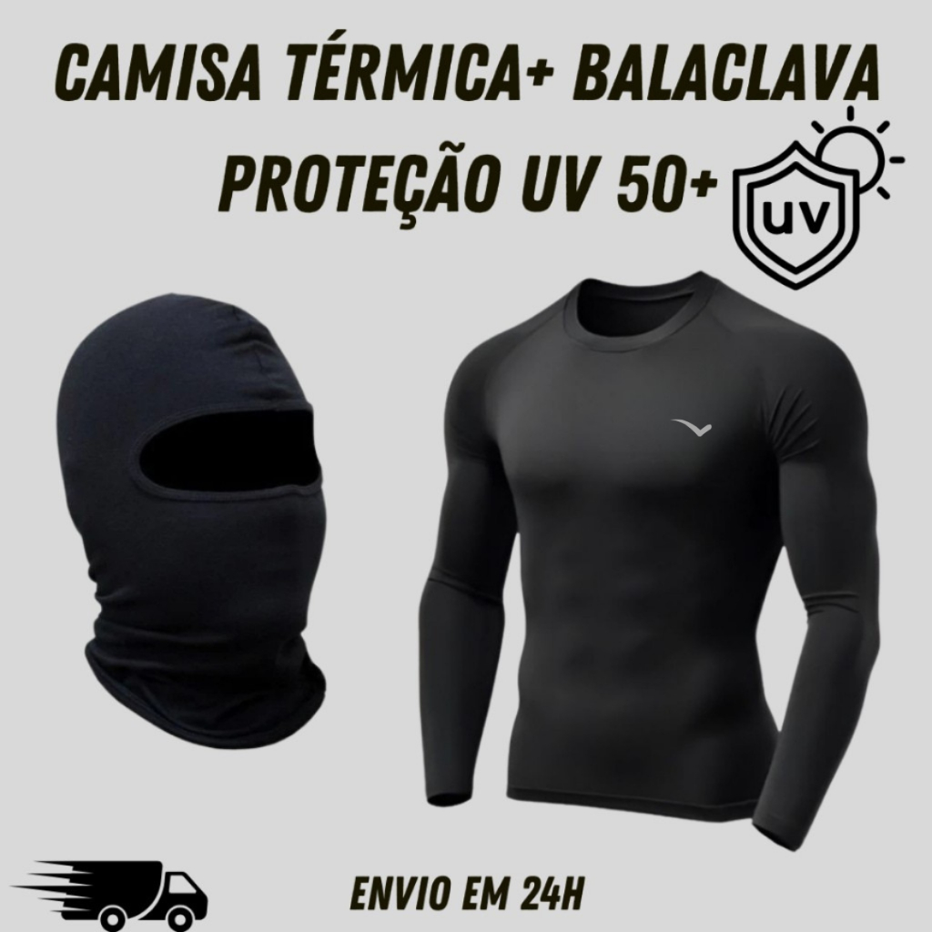Kit Touca Ninja Balaclava + Camisa Térmica proteção solar UV 50+