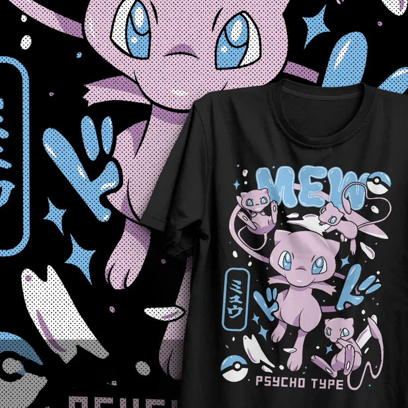 Camiseta Unissex Pokemon Mew Collab Camisa 100% Algodão em Oferta na Shopee