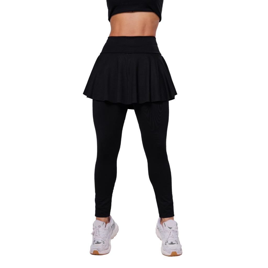 KIT 2 Calças Legging Saia Babado Tapa Bumbum Fitness Academia WOLFOX Em Suplex Poliéster