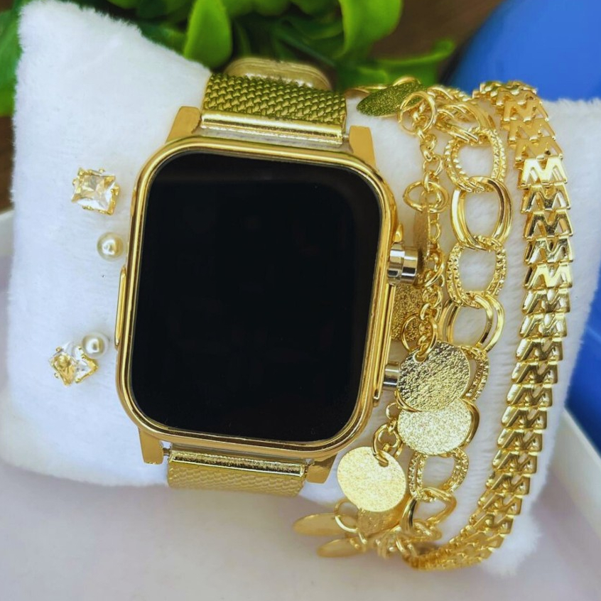 Relógio Feminino Led Digital Kit Quadrado Pulseira + Brinco Pulso Led Rosé Prata Preto Dourado em Oferta na Shopee