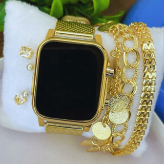 Relógio Feminino Led Digital Kit Quadrado Pulseira + Brinco Pulso Led Rosé Prata Preto Dourado em Oferta na Shopee